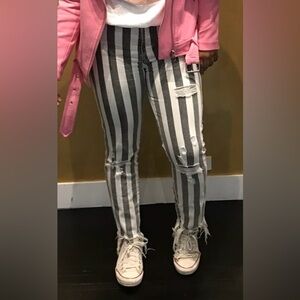 Zara Grey and White Striped Women Jeans